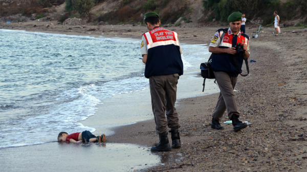 One of the shots of Alan Kurdi that went viral in the days after his death (AP)