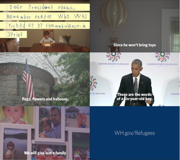 Stills from the White House video of 6-year-old Alex Myteberi reading his letter to President Obama
