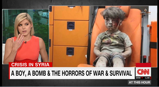 Still from the CNN report about Omran Daqneesh, which garnered worldwide attention for the anchor’s tearful reaction to his photo