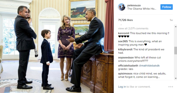 Alex at the White House in November, reposted by Pete Souza on January 30, 2017