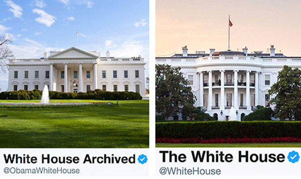 Screenshot of White House Twitter profile images from the Obama administration and the Trump administration.