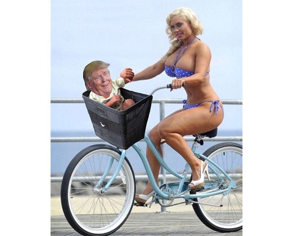 Tiny Trump Meme, Trump in bicycle basket