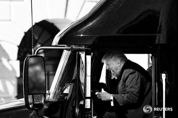 President Donald Trump climbed into the cab of a Mack truck parked on the lawn Thursday to welcome trucking industry representatives to the White House. March 23, 2017 Photo: Reuters