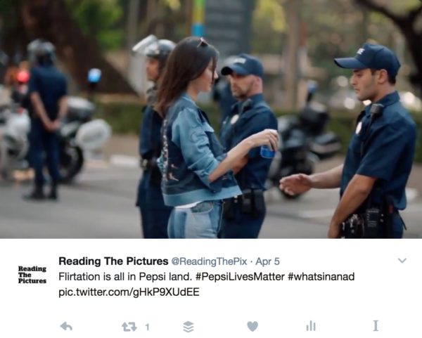 Controversial Pepsi protest ad screenshots.