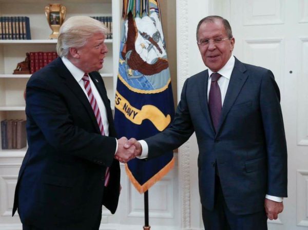 President Trump with Russia's Foreign Minister Sergey Lavrov in the Oval Office on Wednesday. photo: Alexander Shcherbak/TASS/Getty Images