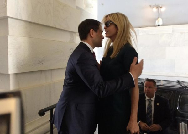 Ivanka Trump greeted by Marco Rubio as she arrives at the Capitol to meet with lawmakers about parental leave in Washington.AP