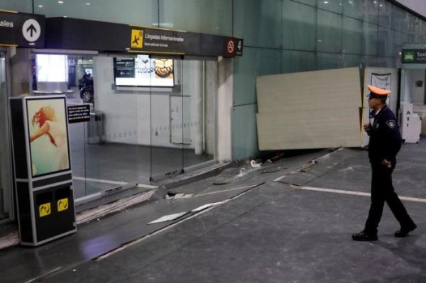 Photo: Edgard Garrido/Reuters. Caption: (September 8 earthquake) Damage on the floor is seen in an entrance of the Benito Juarez International Airport in Mexico City. September 8, 2017