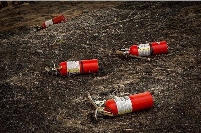 October 11, 2017. The Wine Country fires made swaths of the North Bay look like a hellscape. Fire extinguishers sit empty near the park. Photo: Gabrielle Lurie/The Chronicle