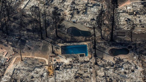 An aerial view of the Coffey Park neighborhood destroyed by wildfire in Santa Rosa. (Marcus Yam / Los Angeles Times)