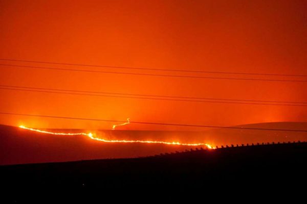 Flames moved through the vineyards as a fast moving wind whipped wild fire raged though the Napa/Sonoma wine region in NAPA, CALIFORNIA, USA 9 Oct 2017. Multiple fire that erupted in Napa, Sonoma, Calistoga and the Santa Rosa area have burned homes and wineries. Mandatory evacuations have be displaced hundreds of residents through out the area. Peter DaSilva, Special to The Chronicle