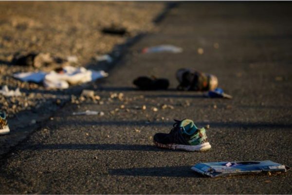 Discarded personal items covered in blood sit on Kovaln Lane, in the aftermath of the mass shooting leaving at least 58 dead and more than 500 injured, in Las Vegas on Oct. 2, 2017. Marcus Yam/Los Angeles Times