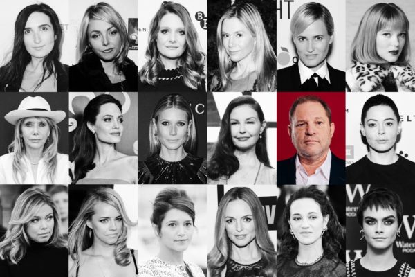 Top row, from left, Sarah Ann Masse, Louisette Geiss, Romola Garai, Mira Sorvino, Judith Godreche, Léa Seydoux; Center row, from left, Rosanna Arquette, Angelina Jolie, Gwyneth Paltrow, Ashley Judd, Harvey Weinstein, Rose McGowan; Bottom row, from left, Lauren Sivan, Jessica Barth, Emma De Caunes, Heather Graham, Asia Argento, Cara Delevingne. All from Getty Images; By David Walter Banks/The New York Times/Redux (Harvey Weinstein)