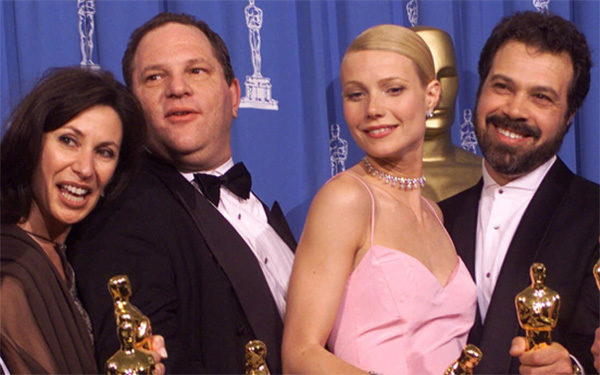 From left: Donna Gigliotti, Harvey Weinstein, Gwyneth Paltrow, and Edward Zwick with their Oscars for "Shakespeare In Love" in 1999, AP Photo/Dave Caulkin