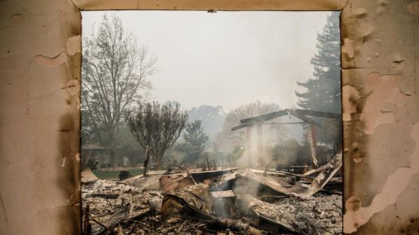 Marcus Yam / Los Angeles Times What's left of a window frames the damage caused by wildfires that moved through Glen Ellen, Calif. October 12, 2017