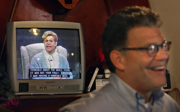 Photo: Jim Gehrz/Minneapolis Star Tribune Caption: August 9, 2008 Franken campaigns at Polly’s Coffee Cove in St. Paul, where a rerun of a “Saturday Night Live” episode featuring one of his characters, Stuart Smalley, was playing.
