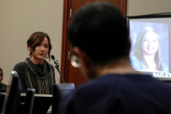 Victim and former gymnast Bailey Lorencen speaks at the sexual abuse trial of former USA Gymnastic team doctor, Larry Nassar. REUTERS/Brendan McDermid