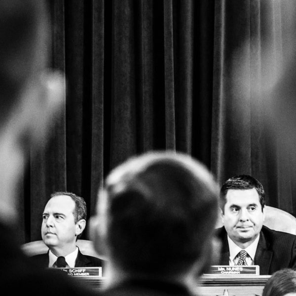 Photo: Mark Peterson via Instagram Caption: Politics in Black and White.... House Intelligence Committee chairmen Devin Nunes and Rep Adam Schiff during a hearing last year.... The House Intelligence Committee voted along party lines Monday to publicly release a classified memo written by Republicans alleging FBI abuses in the agency's surveillance, an aggressive move that could feed a GOP push to undercut special counsel Robert Mueller's investigation and ratchets up a battle with the Justice Department, January 30, 2018.
