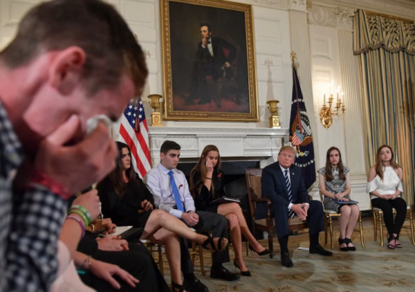 Feb. 21, 2018 Samuel Zeif, a student at Marjory Stoneman Douglas High School, left, weeps after recounting his story of the shooting incident at his high school as other students, teachers and Trump listen. Ricky Carioti/The Washington Post