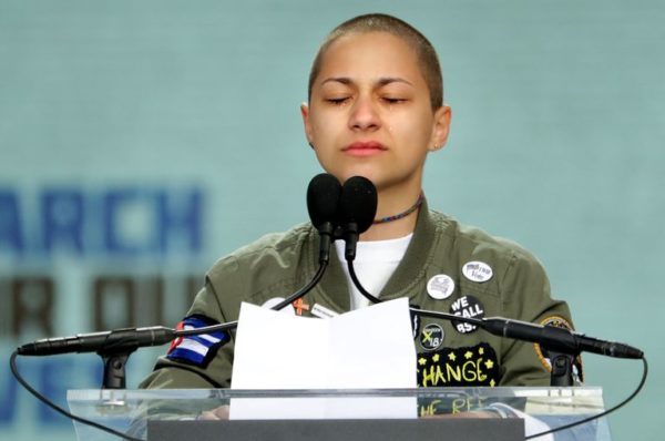 Tears roll down the face of Marjory Stoneman Douglas High School student Emma Gonzalez as she observes 6 minutes and 20 seconds of silence while addressing the March for Our Lives rally on March 24, 2018 in Washington, DC. Hundreds of thousands of demonstrators, including students, teachers and parents gathered in Washington for the anti-gun violence rally organized by survivors of the Marjory Stoneman Douglas High School shooting on February 14 that left 17 dead. More than 800 related events are taking place around the world to call for legislative action to address school safety and gun violence. (Photo by Chip Somodevilla/Getty Images)