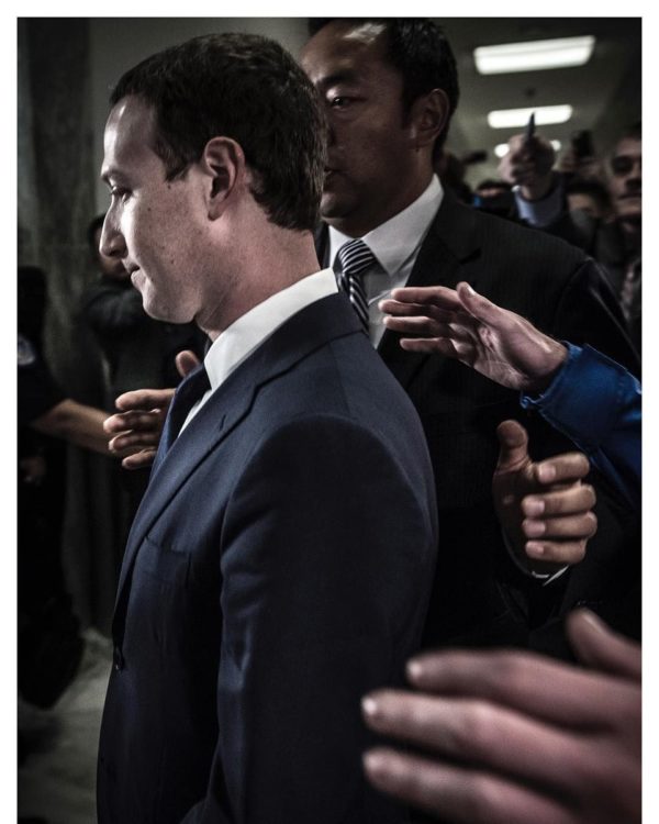 PHOTO: David Butow via Instagram CAPTION: Facebook founder Mark Zuckerberg leaves the building after concluding his final day of testimony in front of congressional committees. On assignment for NBC News. April 12, 2018.