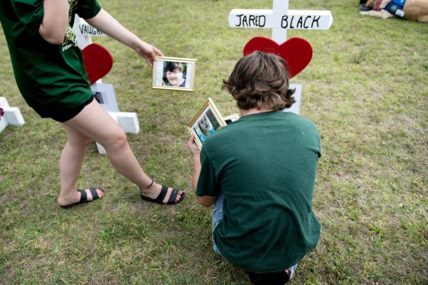 Photograph by Brendan Smialowski / AFP / Getty Caption: A memorial for the victims of the Santa Fe High School shooting.