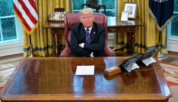 President Donald Trump after speaking on the phone with Mexican President Enrique Peña Nieto after the announcement that the U.S. and Mexico have reached agreement to revise the North American Free Trade Agreement, in the Oval Office of the White House, in Washington, Aug. 27, 2018. (Doug Mills/The New York Times)