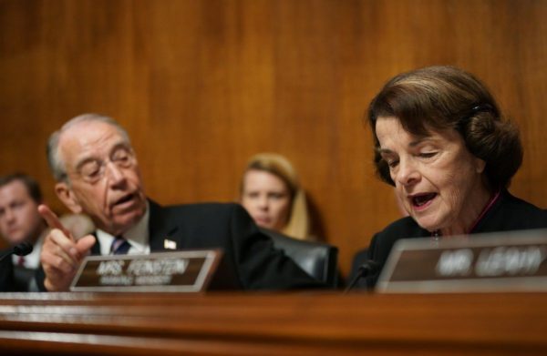 Senate Judiciary Committee ranking members Sen. Dianne Feinstein (D-CA) (R) and Chairman Charles Grassley (R-IA) question Judge Brett Kavanaugh during his Supreme Court confirmation hearing in the Dirksen Senate Office Building on Capitol Hill September 27, 2018 in Washington, DC.