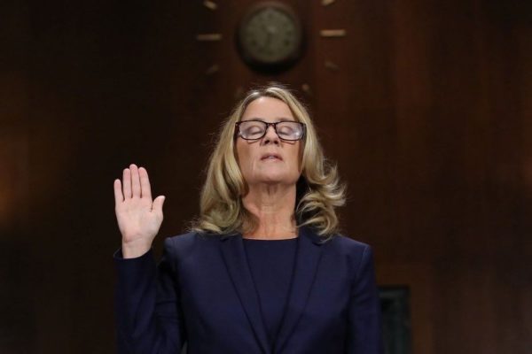 Christine Blasey Ford testifies before the Senate Judiciary Committee in the Dirksen Senate Office Building on Capitol Hill September 27, 2018 in Washington, DC.