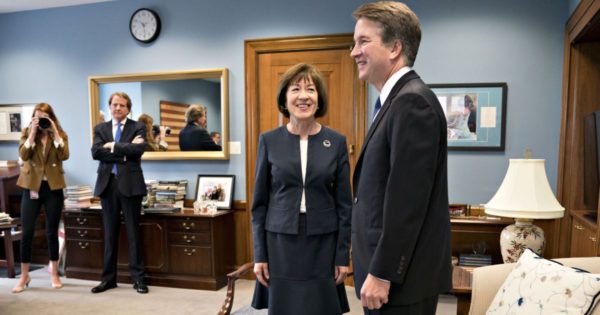 Supreme Court Nominee Brett Kavanaugh meets with Sen. Susan Collins (R-ME) in her office on Capitol Hill on August 21, 2018 in Washington, DC. The confirmation hearing for Judge Kavanaugh is set to begin September 4.