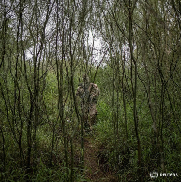 Photo: Andrees Laif/ Reuters Caption: An agent with the U.S. Border Patrol Tactical Unit BORTAC searches a pathway near the Rio Grand river used by families who illegally cross into the United States from Mexico in Fronton, Texas October 18, 2018.