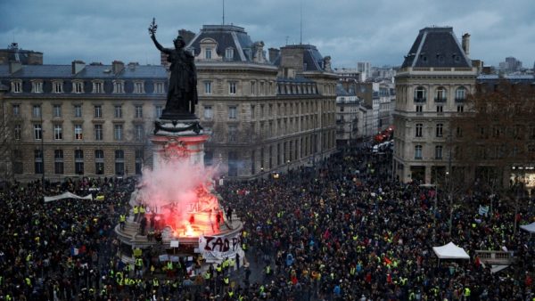 Photo: Stephane Mahe/REUTERS A view of the Place de la Republique as protesters wearing yellow vests gather during a national day of protest by the yellow vests movement in Paris, France.
