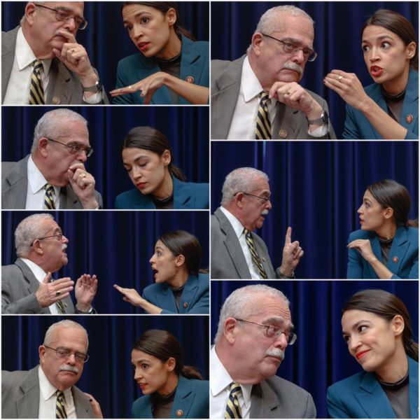 Reps. Gerry Connolly, left, converses with Alexandria Ocasio-Cortez during a hearing recess on Capitol Hill. Photo: Tom Brenner/New York Times