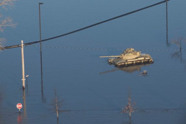 Photo: Courtesy Herschel Talley/Nebraska National Guard/via REUTERS Caption: Flooded Camp Ashland, an Army National Guard facility, is seen in Ashland, Nebraska, March 17.