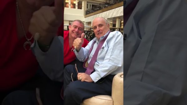 Caption: Cell phone video from 2018 shows Rudy Giuliani at the Trump Hotel with Lev Parnas who was recently arrested for allegedly funneling foreign money into US political campaigns.