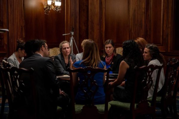 Photo: Anna Moneymaker for The New York Times September 27th, 2019 on Capitol Hill. In the midst of the last votes before a two week recess, freshman Congress members with a task force to prevent foreign interference in future elections meet in the Capitol. Pictured: Abigail Spanberger (D-Va.) Reps. Mikie Sherrill (D-N.J.), Chrissy Houlahan (D-Penn.), Elissa Slotkin (D-Mich.)
