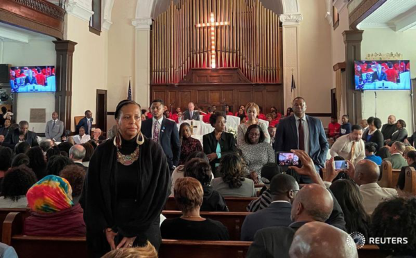 Photo: Joseph Ax/REUTERS. Caption: Churchgoers turn their backs on Michael Bloomberg as he speaks about racial inequality during an event commemorating the 'Bloody Sunday' civil rights march in Selma, Alabama. March 1, 2020
