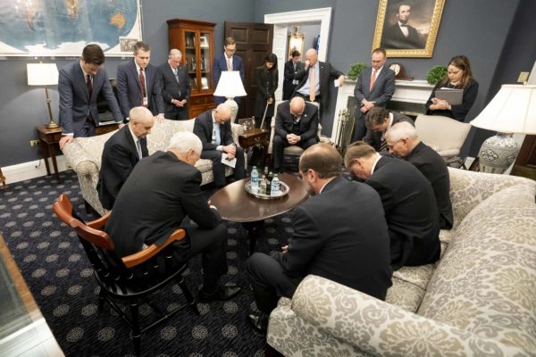 Photo 3: Official White House Photo by D. Myles Cullen. Caption: Vice President Mike Pence meets with the President’s Coronavirus Taskforce Wednesday, February 26, 2020, in his West Wing Office of the White House.