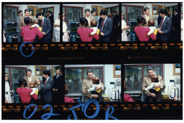 Photo: Pete Souza/ White House. Contact sheet from President Reagan’s visit to the National Institute of Health. The appearance took place during the AIDS epidemic on July 23, 1987.