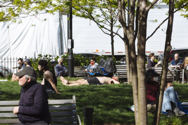 Photo: Angus Mordant. Taken Sunday, May 10, 2020, NYC AIDS Memorial Park at St Vincent’s Triangle. in Greenwich Village next to Lennox Health Greenwich Village hospital.