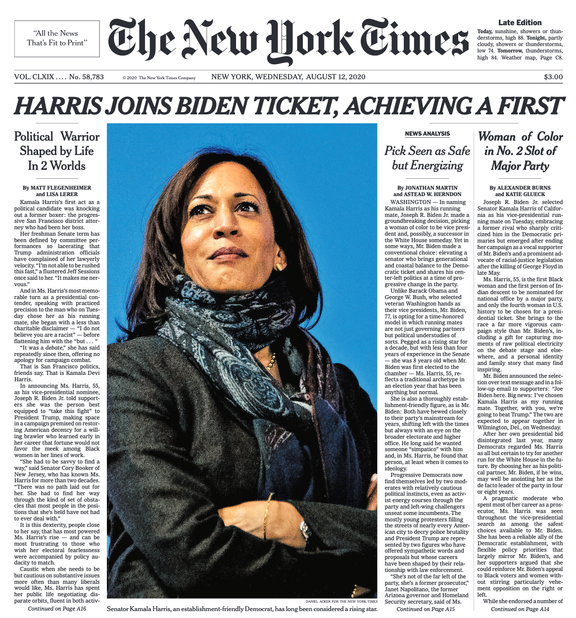 Chatting the Pictures: Kamala VP Nod Gets Special Front Page Treatment