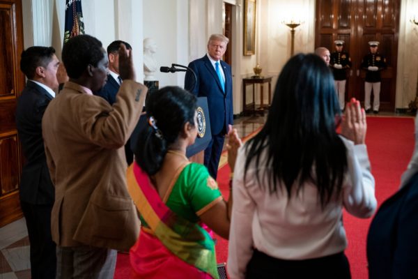 President Trump hosted a naturalization ceremony at the White House, broadcast as part of the Republican convention on Tuesday.Doug Mills/The New York Times