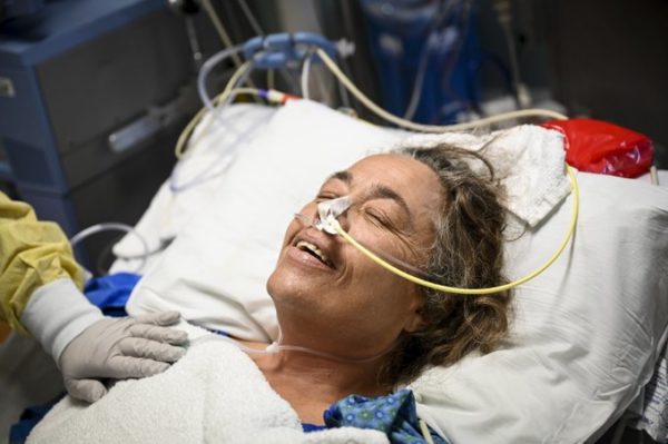 Photo: Aaron Lavinsky/Star Tribune Michelle Schmidt, of Buffalo, Minn., who was taken off her ventilator this morning. "I can breathe" she cried out after taking her first unassisted breaths after extubation.